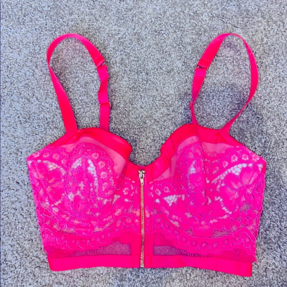 Victoria Secret hot pink corset zip up zip